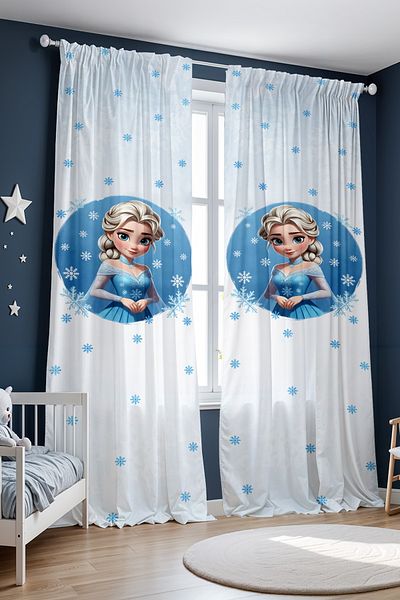 EVPANYA Blue Little Elsa Patterned Children's Baby Room Background Curtain (Single Wing Pricing)