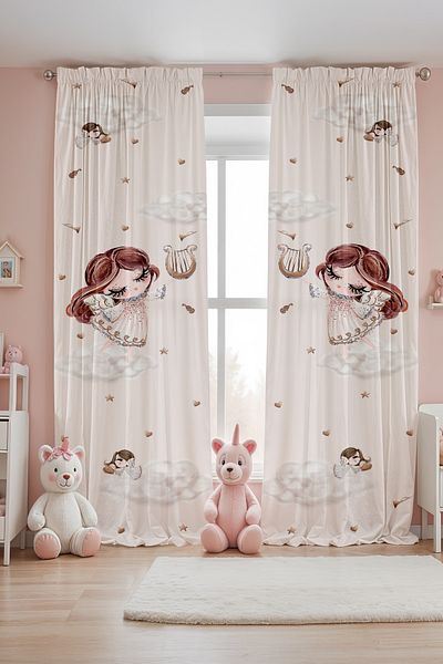 EVPANYA Musician Fairy Patterned Children's Baby Room Background Curtain (Single Wing Pricing)