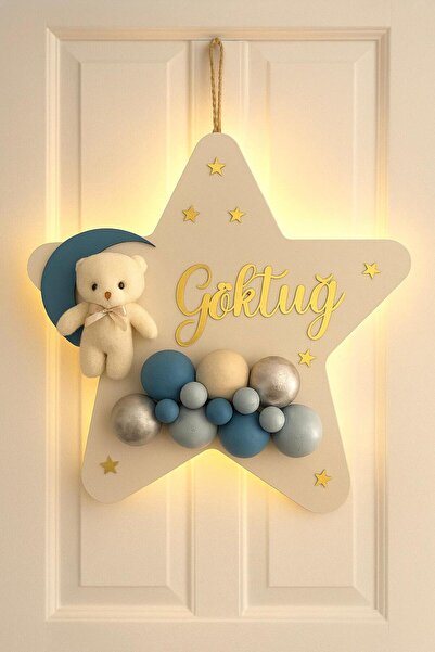 Bonika Bubble Ayıcıklı Ledli Yıldız Bebek Kapı Süsü - Hastane Bebek Kapı Süsü