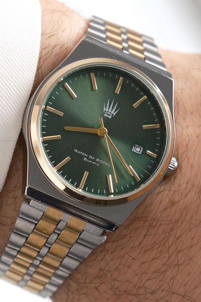 WATCHOFROYAL Virtus Classic Time Silver Gold Green Wrist Watch