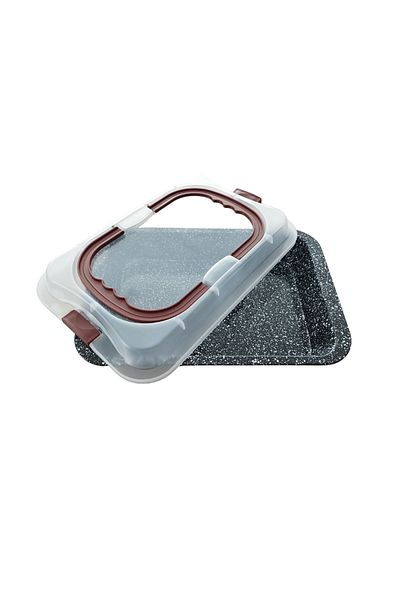 Blaumann Cerastone Ceramic High Baking Tray with Plastic Lid, 36x24.5x5.5 cm