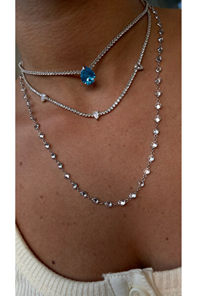 GÜLŞAH SEZER beyaz taşlı minimal zarif gümüş kolye 45 cm