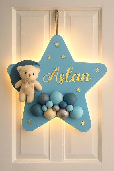 Bonika Bubble Ayıcıklı Ledli Yıldız Bebek Kapı Süsü - Hastane Bebek Kapı Süsü