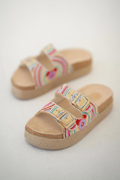 Parponi Hely Stone Buckle Women's Slippers Beige