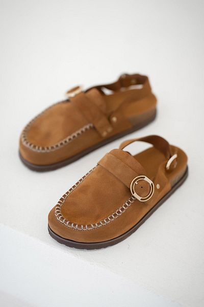 Parponi Γυναικεία πέδιλα Alora από γνήσιο δέρμα κλειστά μπροστά καφέ