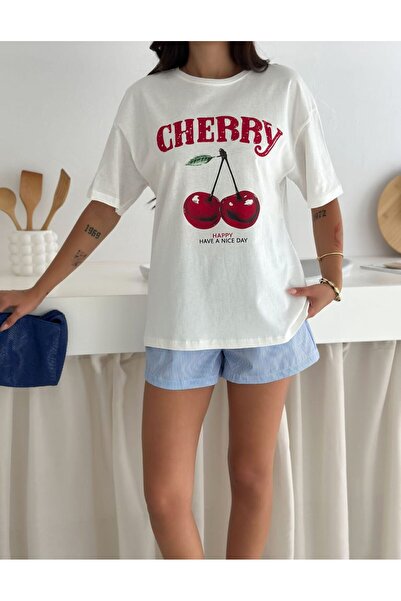 enmodaiçgiyim Γυναικείο μπλουζάκι με στάμπα από 100% βαμβάκι – πολύχρωμα καλοκαιρινά μοτίβα