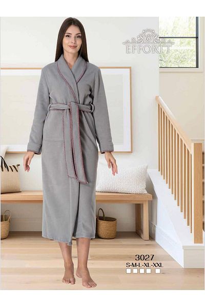 EM&FA TEKSTİL 100% Cotton Fleece Dressing Gown with Belt Detail