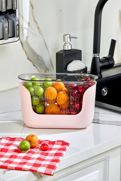 Espas Home 3 Compartment Kitchen Organizer with Strainer - Pink