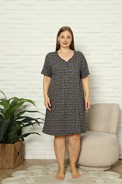 Fenne Γυναικείο φόρεμα με ροζ στάμπα με κοντό μανίκι, χαλαρή εφαρμογή