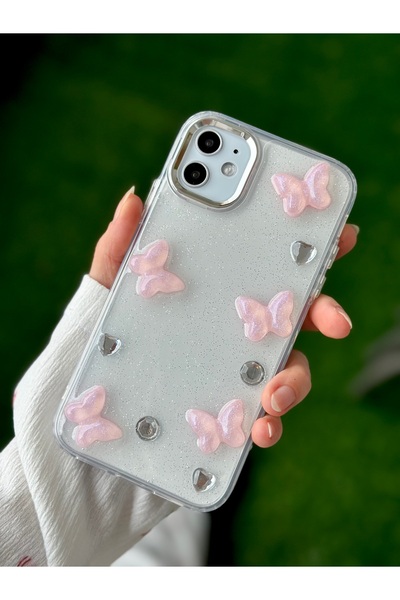 Go Aksesuar Iphone 12 ve 12 Pro Uyumlu Pembe Kelebek Tasarım Oyuncaklı Esnek ...
