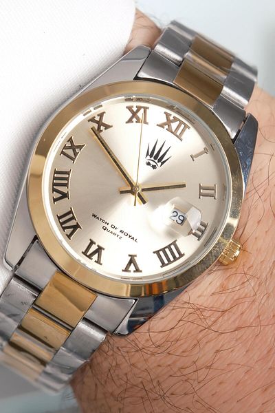 WATCHOFROYAL Aqualis Silver Gold Yellow Steel Wrist Watch