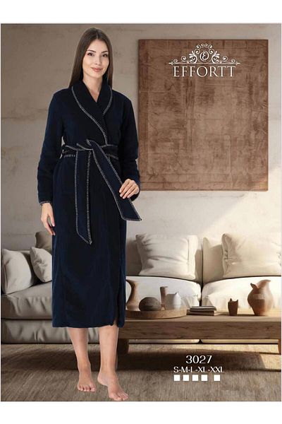 EM&FA TEKSTİL 100% Cotton Fleece Dressing Gown with Belt Detail