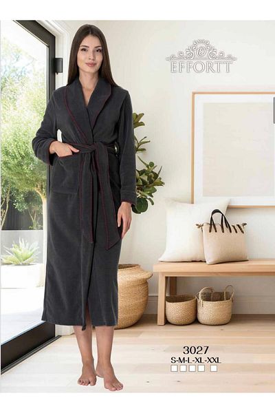 EM&FA TEKSTİL 100% Cotton Fleece Dressing Gown with Belt Detail