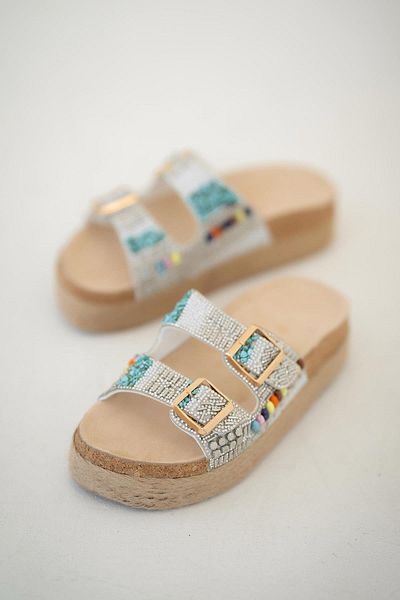 Parponi Papuci de damă Cony Stone Buckle alb