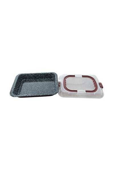 Blaumann Cerastone Ceramic High Baking Tray with Plastic Lid, 36x24.5x5.5 cm