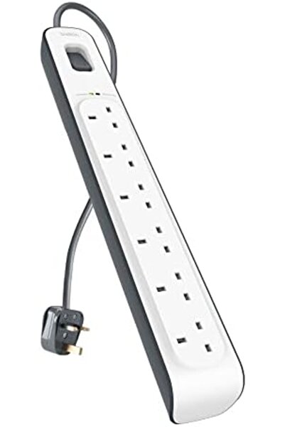 Belkin شريط حماية من زيادة التيار بستة اتجاهات/ستة مقابس مع سلك بطول مترين - ملحق كهربائي عالي التحمل
