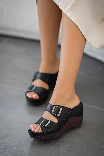 Parponi Zagreb Genuine Leather Padding Sole Women's Slippers Black