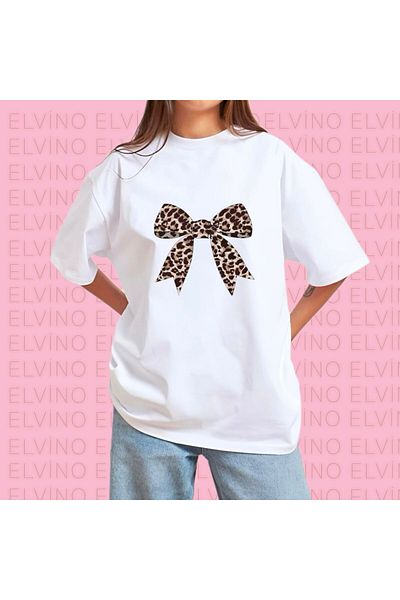 Elvino Tricou oversize unisex pentru femei/bărbați, cu decolteu, din bumbac, cu imprimeu cu panglică