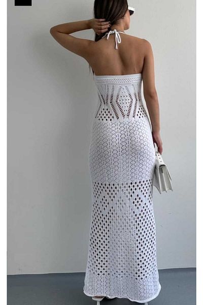 aytenli Knitwear Knitted Halter Neck Matching Standard Long Dress Pareo in Size S to XL