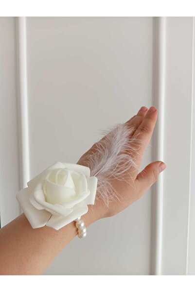10’lu Beyaz Tüylü Inci Nedime Gelin Bilekliği Bride To Be Bekarlığa Veda Partisi Güllü