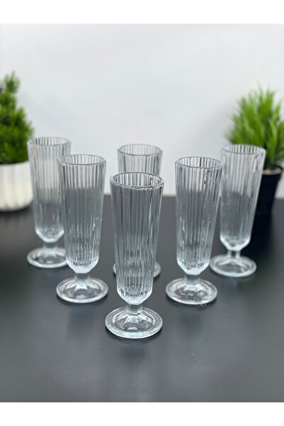 ORTAKÖY CENNETİ Set of 6 Glass Coffee Side Water Glass Cups with Feet Tall 150ml