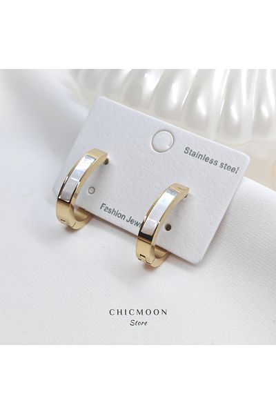CHICMOON STORE Steel Gold Color Oval Pearlescent Earrings