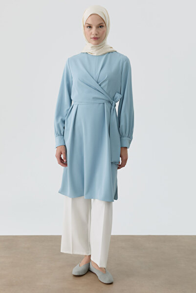 Tuğba Drapeli Belden Bağlamalı Tunik - Açık Mavi
