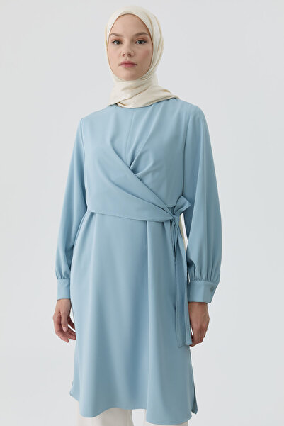 Tuğba Drapeli Belden Bağlamalı Tunik - Açık Mavi
