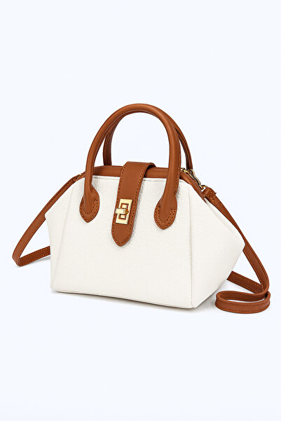 Nova Lyneza White Mini Hand and Shoulder Bag with Tan Detail