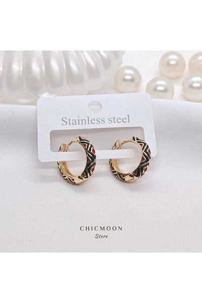 CHICMOON STORE Steel Gold Color Ethnic Pattern Earrings