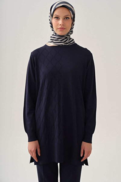 Tuğba Baklava Desenli Tunik - Lacivert