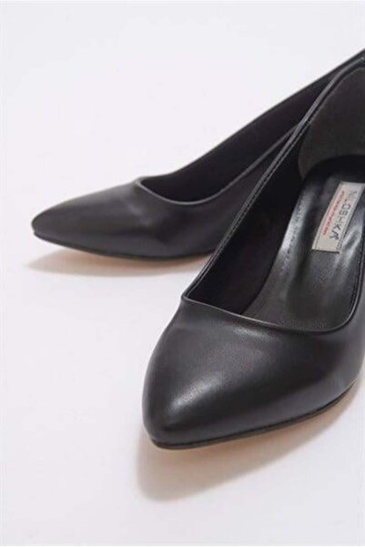 Zoe3 Style Kadın Siyah Cilt Stiletto PTRA Şık Deri Topuklu Ayakkabı