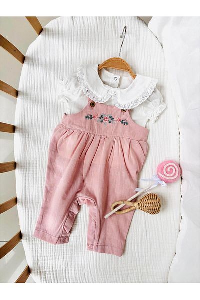 NUNU BABY Stacie Floral Embroidered Salopet Set - Pink