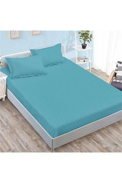 CASA Bed Sheet with Elastic, Damask 180x200 + 2 Pillowcases 50x70, Blue