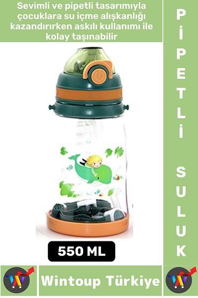 Wintoup Durable Tritan Home Office Kids School Sports Bpa Free with Strap Fun Colorful Straw Water Bottle 550ml