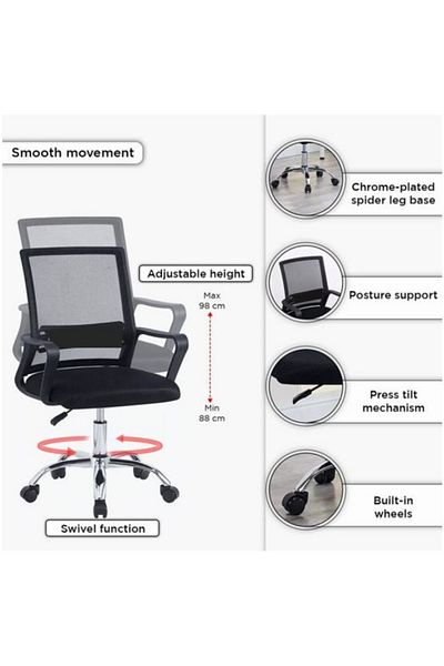 AWF AL WADI FURNITURE Rlaxy Ergonomic Low Back Mesh Office Chair Desk Chair Adjustable Swivel Chair, Black