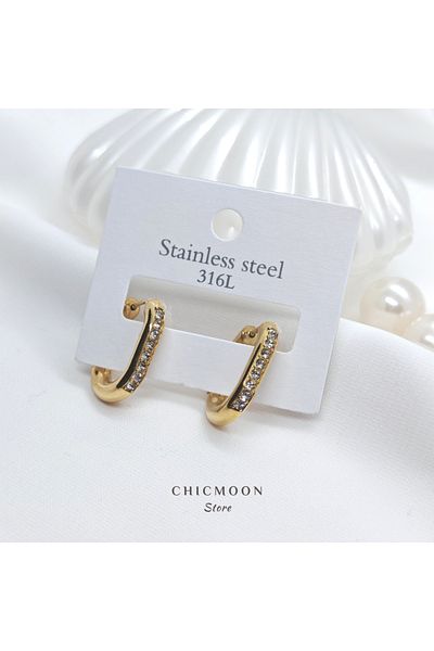 CHICMOON STORE Steel Gold Color Stone Oval Earrings