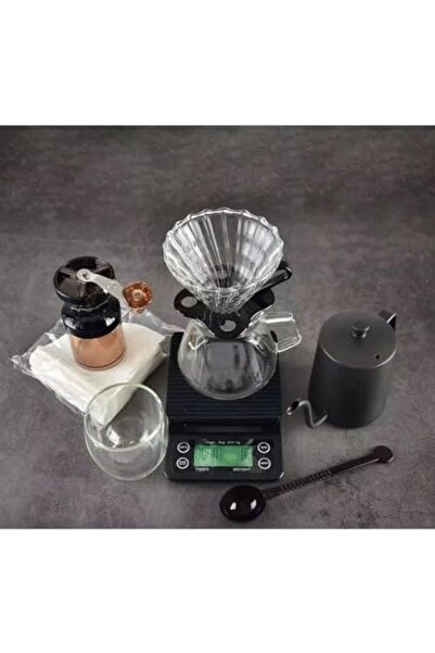 Generic Pour Over Coffee Maker Travel Kit, 9-Piece Set with Gooseneck Kettle, Glass Server, Digital Scale, G