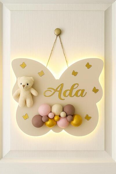 Bonika Bubble Ayıcıklı Ledli Kelebek Bebek Kapı Süsü - Hastane Bebek Kapı Süsü