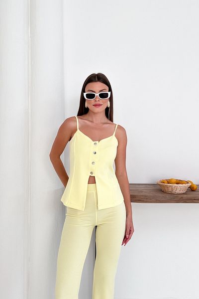 MOZENA Button Detail Vest and Pants Double Suit with Strap