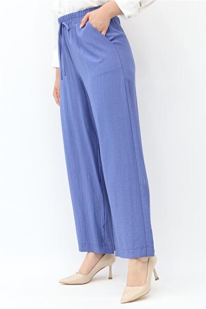Armine Bürümcük Kumaş Beli Lastikli Pantolon - İndigo