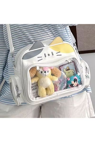 synshop Hello Kitty Cinnamoroll Backpack Shoulder Handbag with Cat Ears Korean Y2K Luxury Leather Women Teenage Girls Children