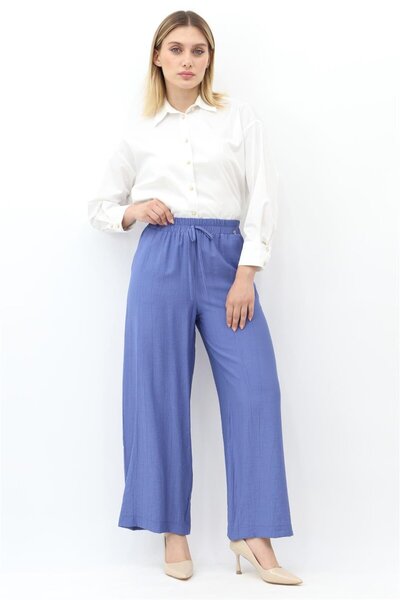 Armine Bürümcük Kumaş Beli Lastikli Pantolon - İndigo