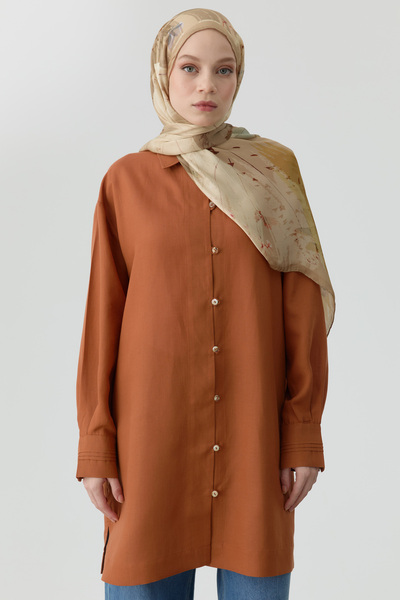 Tuğba Brit Düğmeli Yırtmaçlı Tunik - Tarçın