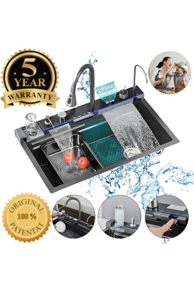 Full Abundance Cea mai inalta Calitate,Alama, Set chiuvetă de bucătărie multifuncțională modernă, 3mm, Gri/negru