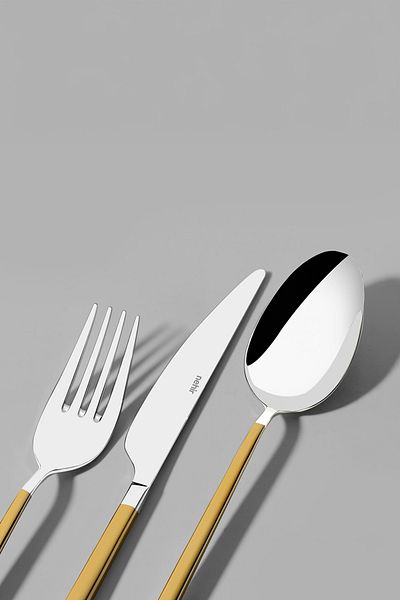Nehir Gloria Gold Satin 12-Person 84-Piece Boxed Cutlery Set