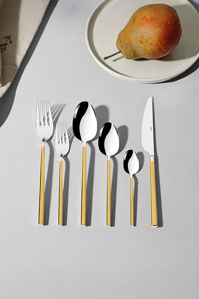 Nehir Gloria Gold - 36 Pieces Plain Knife and Fork Spoon Set for 6 People