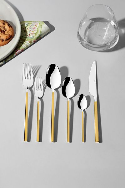 Nehir Gloria Gold Plain 12 Person 72 Piece Fork Spoon Knife Set