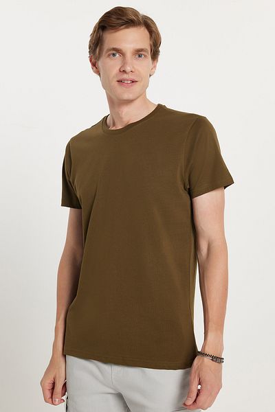 Tudors Μπλουζάκι Unisex Slim Fit Slim Fit 100% βαμβακερό μαλακό χακί με λαιμόκοψη