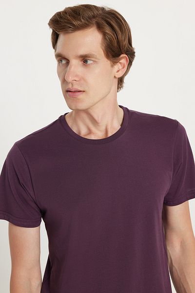 Tudors Unisex Slim Fit Slim Fit 100% βαμβακερό μαλακό μωβ μπλουζάκι με λαιμόκοψη